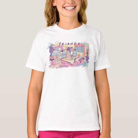 FRIENDS™ | アパートのキャラクターイラスト Tシャツ (正面)