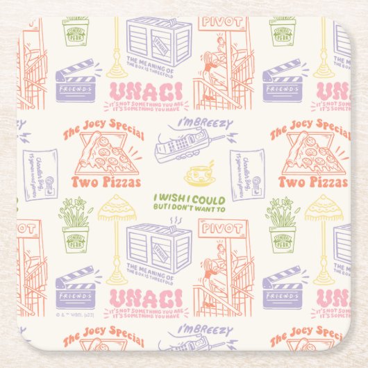FRIENDS™カラフル引用文パターン スクエアペーパーコースター (正面)