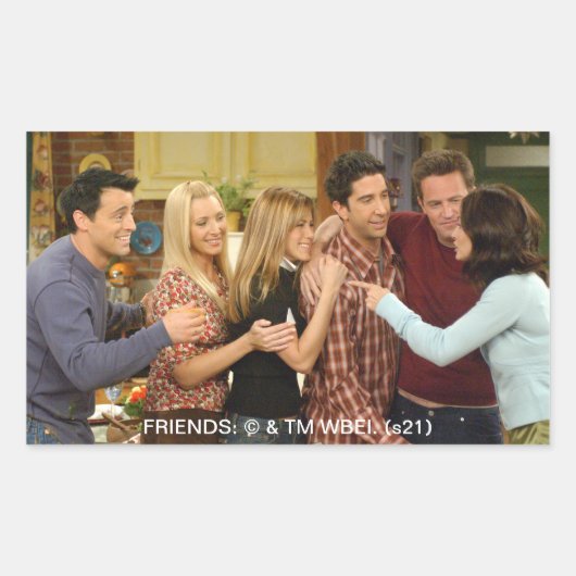 FRIENDS™ | キャストの感謝祭グループハグ 長方形シール (正面)