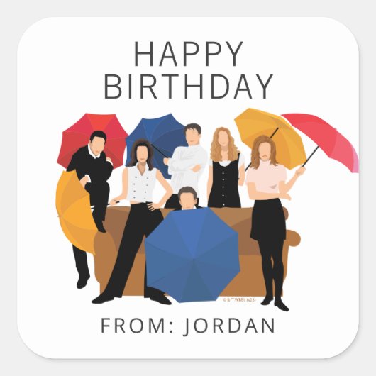 FRIENDS™キャラクターシルエット |誕生日ギフトラベル スクエアシール (正面)