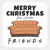 FRIENDS™ ソファ クリスマス ギフトタグ スクエアシール (正面)