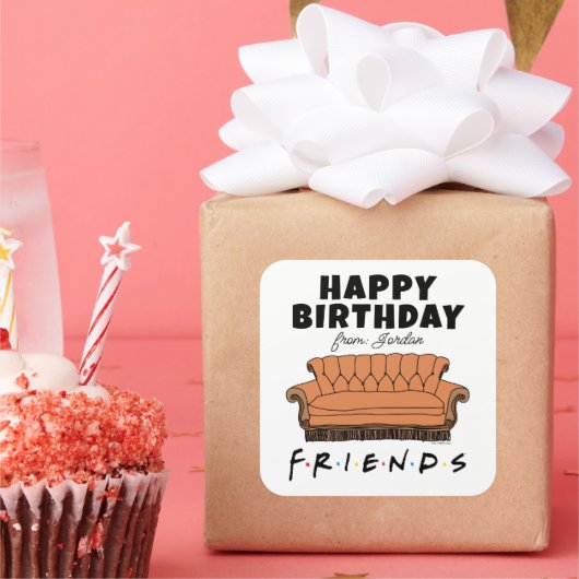 FRIENDS™ソファ |誕生日ギフトラベル スクエアシール (パーティー)