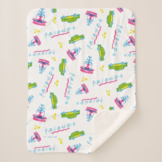FRIENDS™タクシーと噴水のパターン シェルパブランケット (正面)
