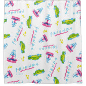 FRIENDS™タクシーと噴水のパターン シャワーカーテン (正面)