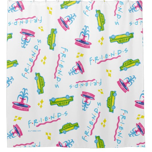 FRIENDS™タクシーと噴水のパターン シャワーカーテン (正面)