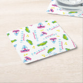 FRIENDS™タクシーと噴水のパターン スクエアペーパーコースター (アングル)