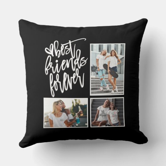 Friends 最高の Forever 3枚の写真スクリプトホワイトブラック クッション (裏面)