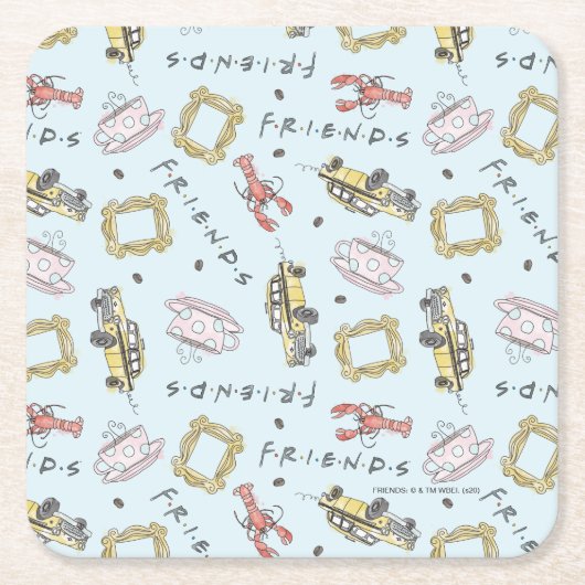 FRIENDS™ 水彩アイコンパターンデザイン スクエアペーパーコースター (正面)