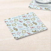 FRIENDS™水色アイコンのパターン スクエアペーパーコースター (アングル)