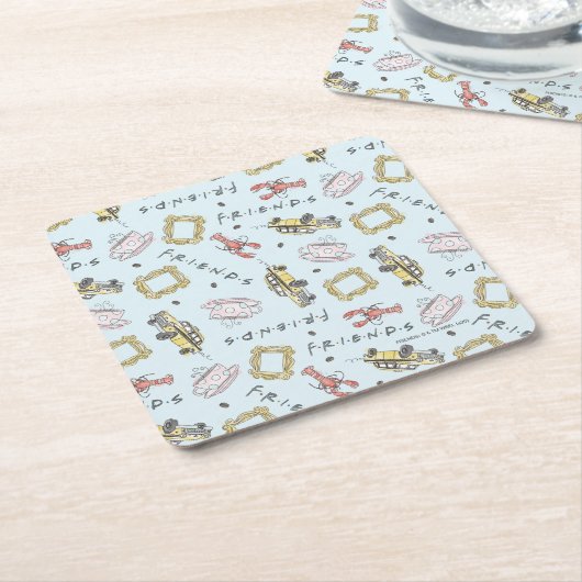 FRIENDS™水色アイコンのパターン スクエアペーパーコースター (アングル)