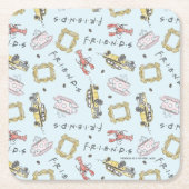 FRIENDS™水色アイコンのパターン スクエアペーパーコースター (正面)