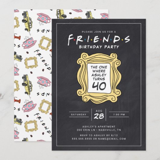 FRIENDS™ | 黒板の40歳の誕生日招待状 招待状 (正面/裏面)