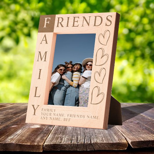 Friends are Family Rustic Wooden Photo frame レーザー彫刻フレーム