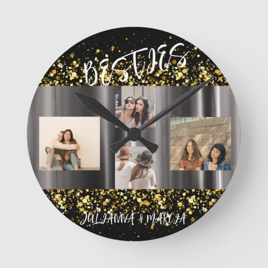 Friends Besties最高の Photo Collage BFF Keepsake ラウンド壁時計 (正面)
