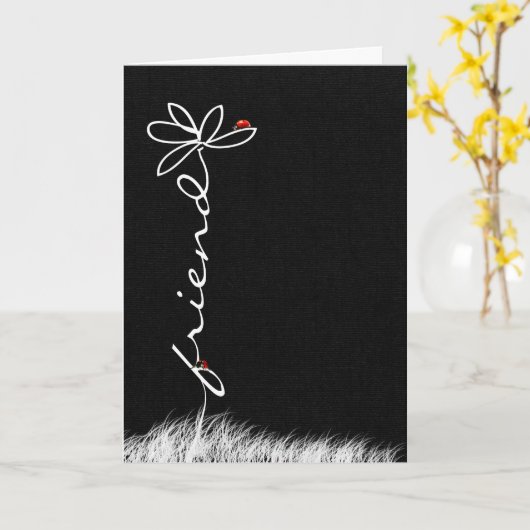 friend's birthday daisy and ladybugs on black カード (黄色い花)