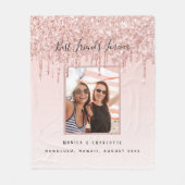 Friends foreverグリッター赤面ピンク写真 フリースブランケット (正面)