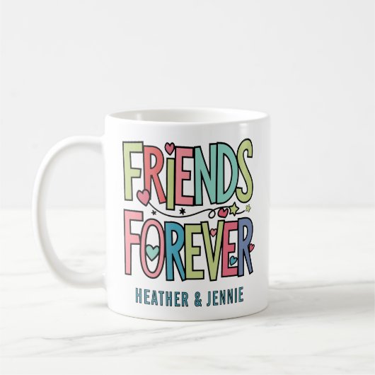 Friends Foreverタイポグラフィと名前 コーヒーマグカップ (左)