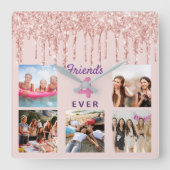 Friends foreverフォトコラージュバラ金ゴールド スクエア壁時計 (正面)
