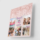 Friends foreverフォトコラージュバラ金ゴールド スクエア壁時計 (傾斜)