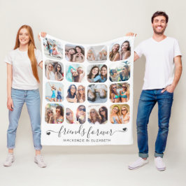 Friends Forever手書きスクリプトハート16写真 フリースブランケット