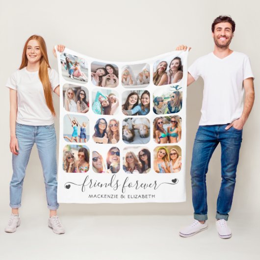 Friends Forever手書きスクリプトハート16写真 フリースブランケット (インサイチュ)