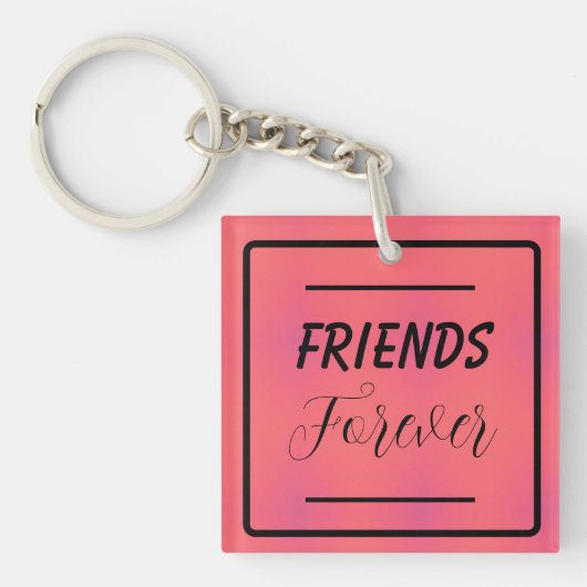 「Friends Forever」フレーズPink & Purple Background キーホルダー (正面)