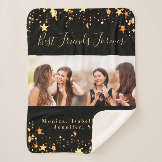 Friends forever BFFブラック金ゴールド写真 シェルパブランケット (正面)