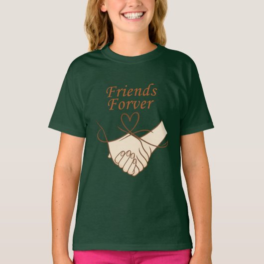 Friends Forever Cute Hand-in-Hand Girls’ T-Shirt Tシャツ (正面)