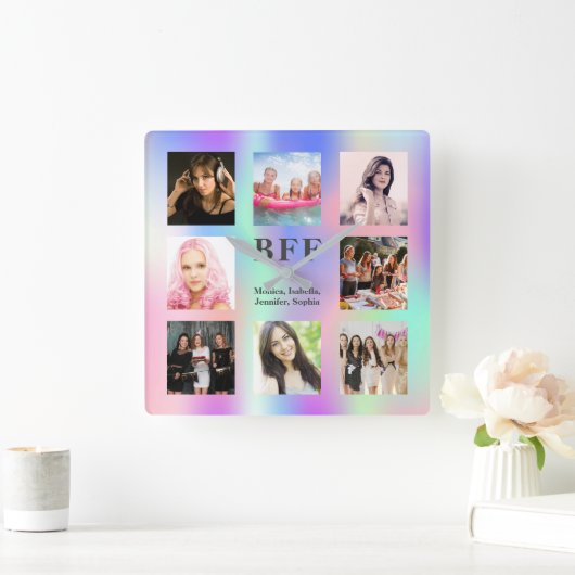 Friends forever photo collage bff rainbow スクエア壁時計 (ホーム)