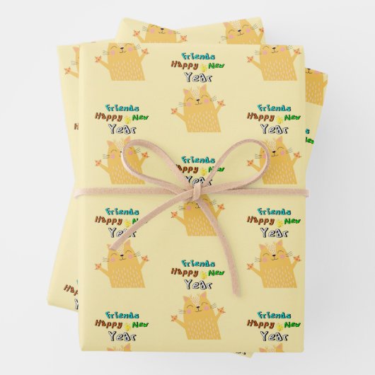 Friends Happy New Year 1月1日Cat New Year ラッピングペーパーシート (インサイチュ)