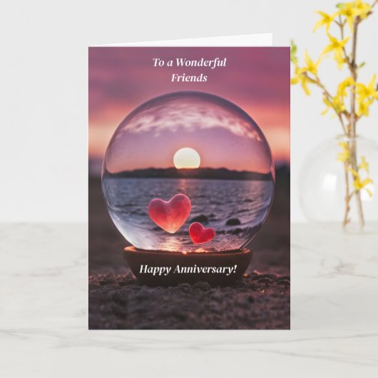 Friends Happy Wedding Anniversary with Hearts カード (黄色い花)