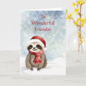 Friends or Friend Happy Holidays Christmas Sloth カード (黄色い花)