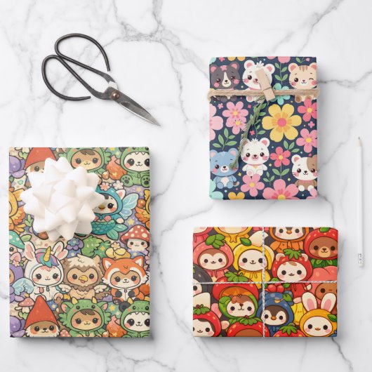 Friends Parade | Cute Animal Wrapping Paper Sheets ラッピングペーパーシート (正面)