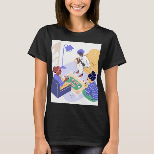 Friends Playing Cards Together Indoors Tシャツ (正面)