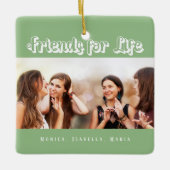 Friends sage green white photo names セラミックオーナメント (正面)