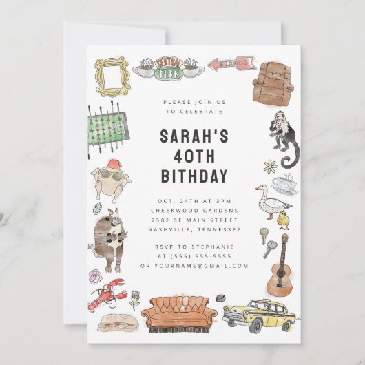 FRIENDS™ Water Color Icons誕生日 招待状 (正面)