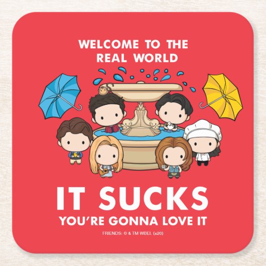 FRIENDS™ | Welcome to the Real World Chibi スクエアペーパーコースター (正面)