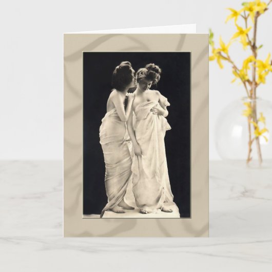 Friends whispering secrets  Victorian image カード (黄色い花)