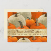 Friendsgivingの夕食のカボチャ収穫の休日 インビテーションポストカード (正面/裏面)