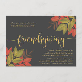 FRIENDSGIVINGの夕食の招待%PIPE%の明るい群葉 招待状