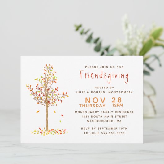 Friendsgivingの水彩画の秋の木の葉 招待状 (スタンド正面)