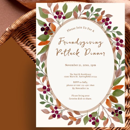Friendsgivingディナー招待状 オータムリーブス 招待状