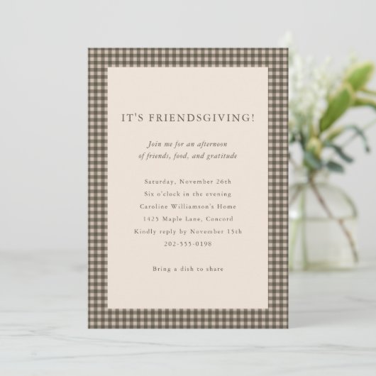 Friendsgiving テープギンガムディナーのカスタムフォール 招待状 (スタンド正面)