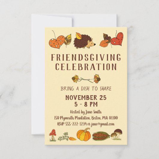 Friendsgiving Celebration with Hedgehog 招待状 (正面)