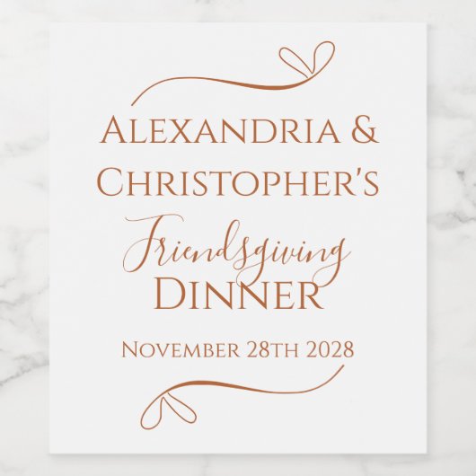Friendsgiving Dinner Chic Minimal Party  ワインラベル (シングルラベル)
