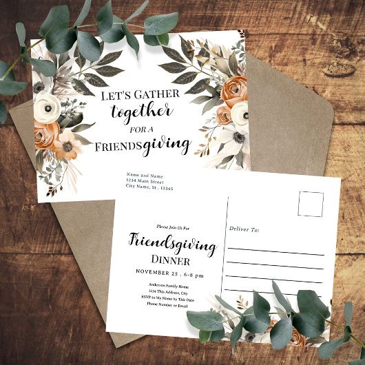 Friendsgiving Dinner Floral Invitation ポストカード