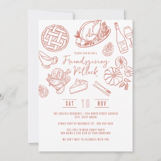 Friendsgiving Dinner Hand Drawn Food Whimsical 招待状 (正面)