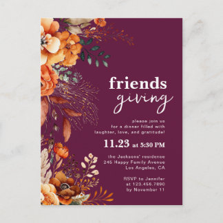Friendsgiving dinner invitation autumnal floral ポストカード