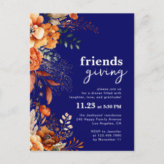 Friendsgiving dinner invitation autumnal floral ポストカード