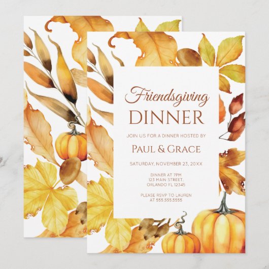 Friendsgiving Dinner Invitation Fall 招待状 (正面/裏面)